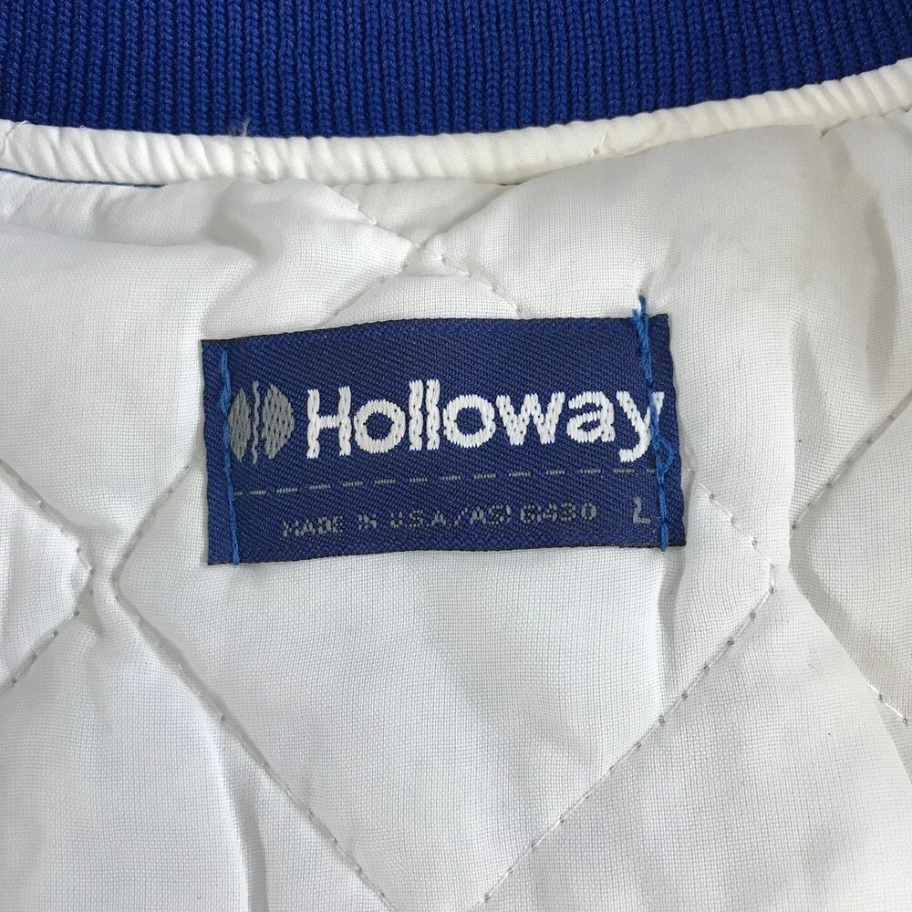 Vintage Holloway Varsity Jacket Mens Large Royal Blue Satin Quilted Snaps